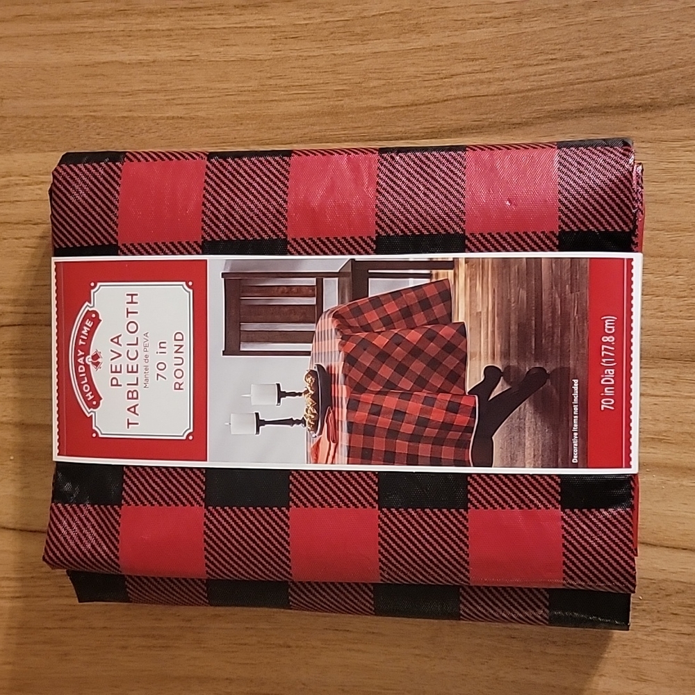 Red and black round tablecloth